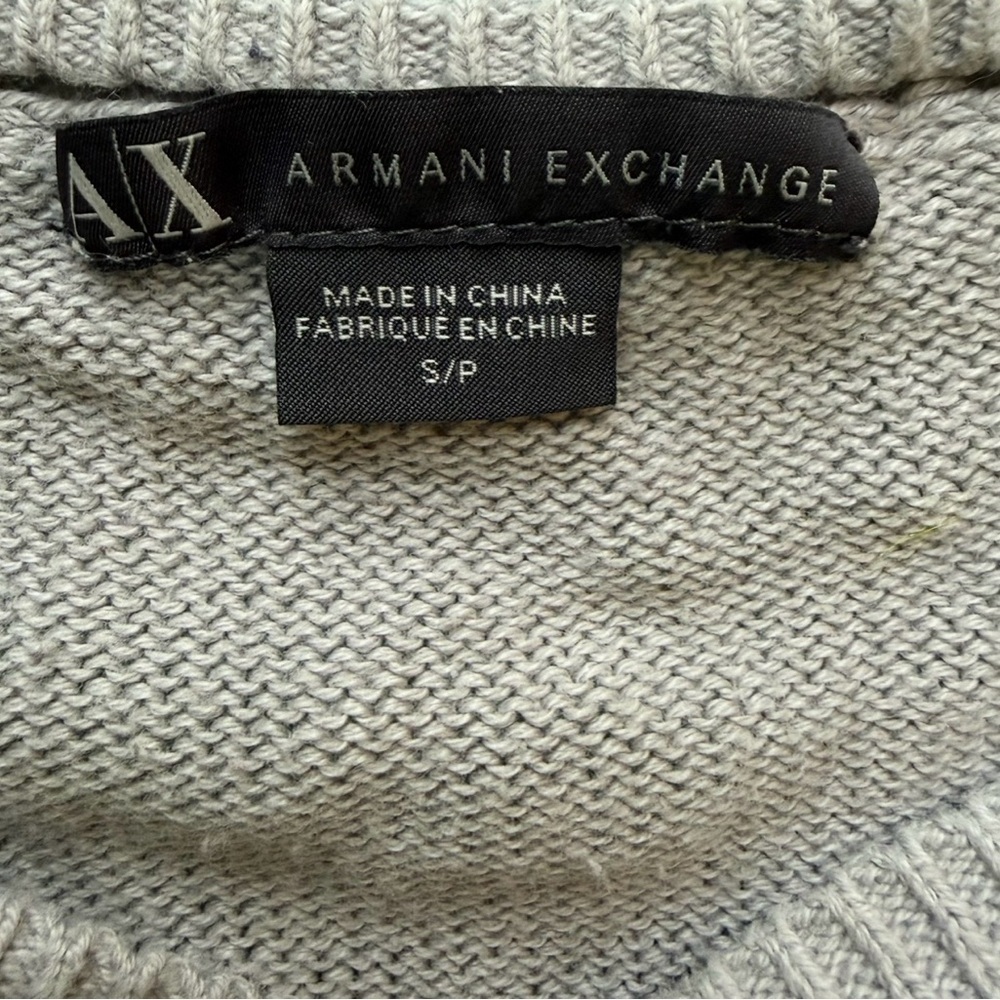 Armani Exchange Light Gray Metallic V-Neck Sweater Size S Minimalist Designer - Picture 4 of 14